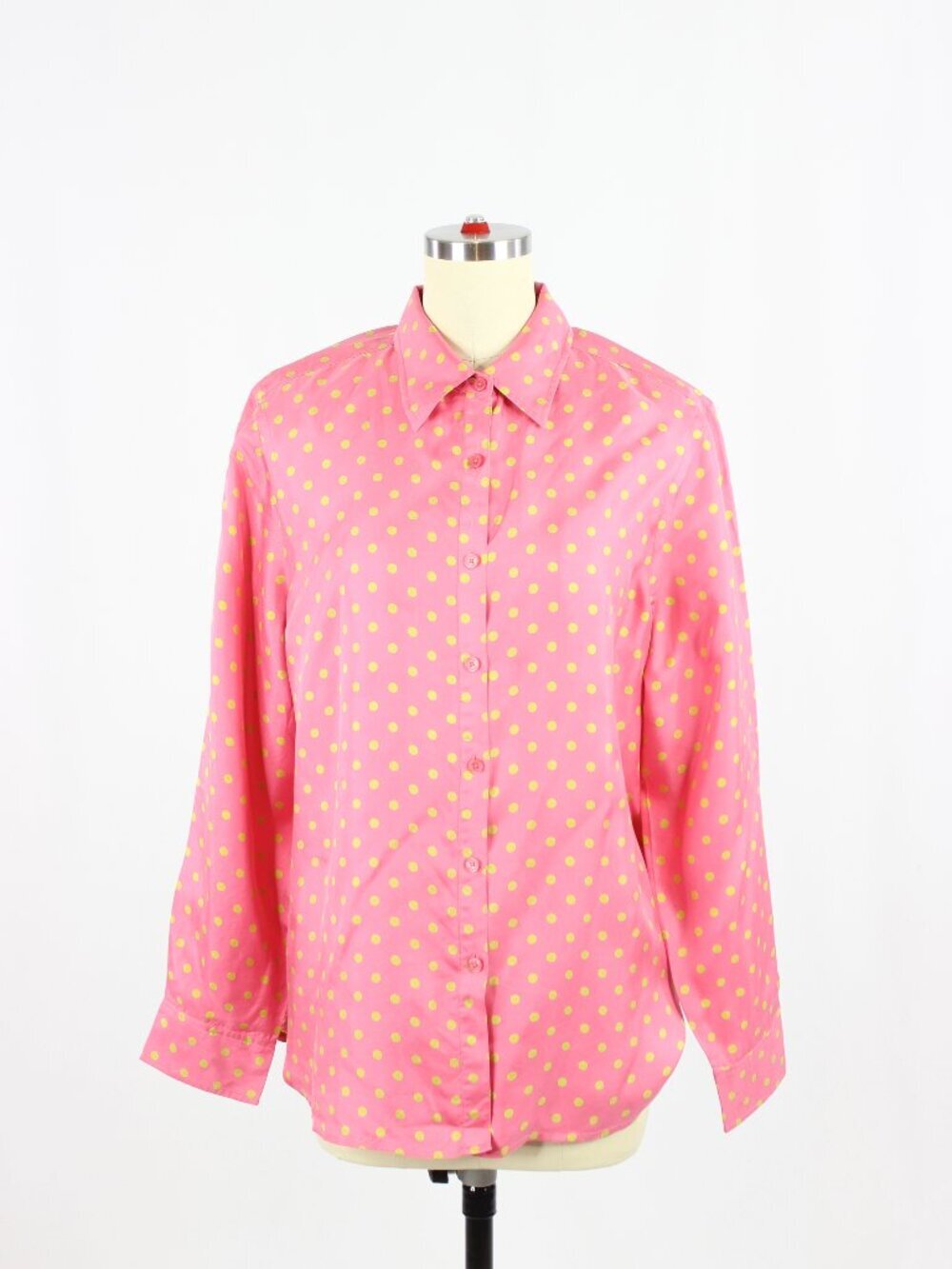 Vintage 00's JONES NEW YORK Pink Polka Dot Silk Twill Button Up Shirt, Size L